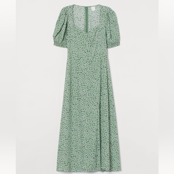 H&M | Dresses | Hm Green And White Patterned Dress | Poshmark